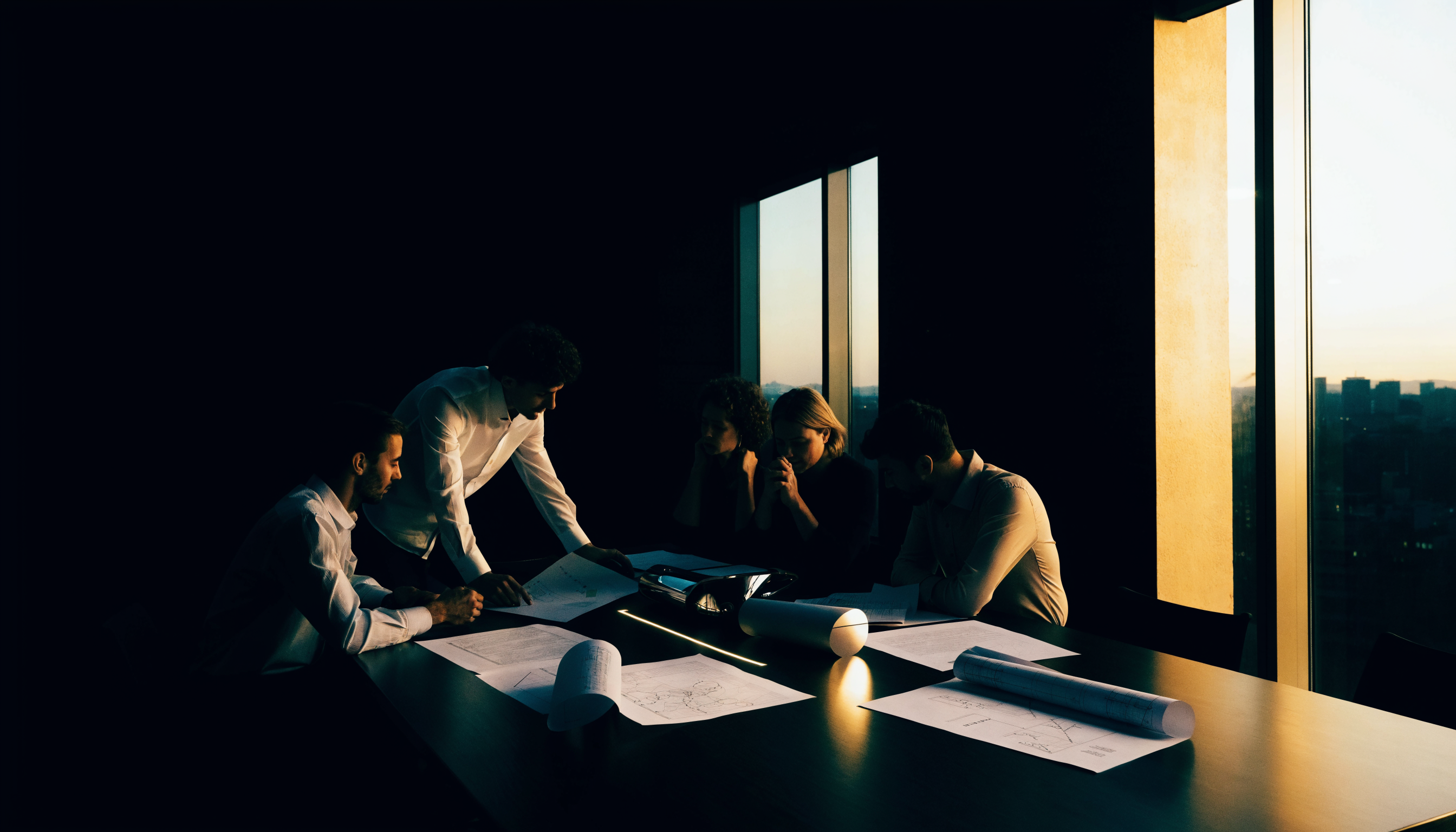 Concept image of founders and operators working around a strategy table